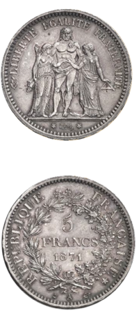 Геркулес 5 французских франков Серебро 90%