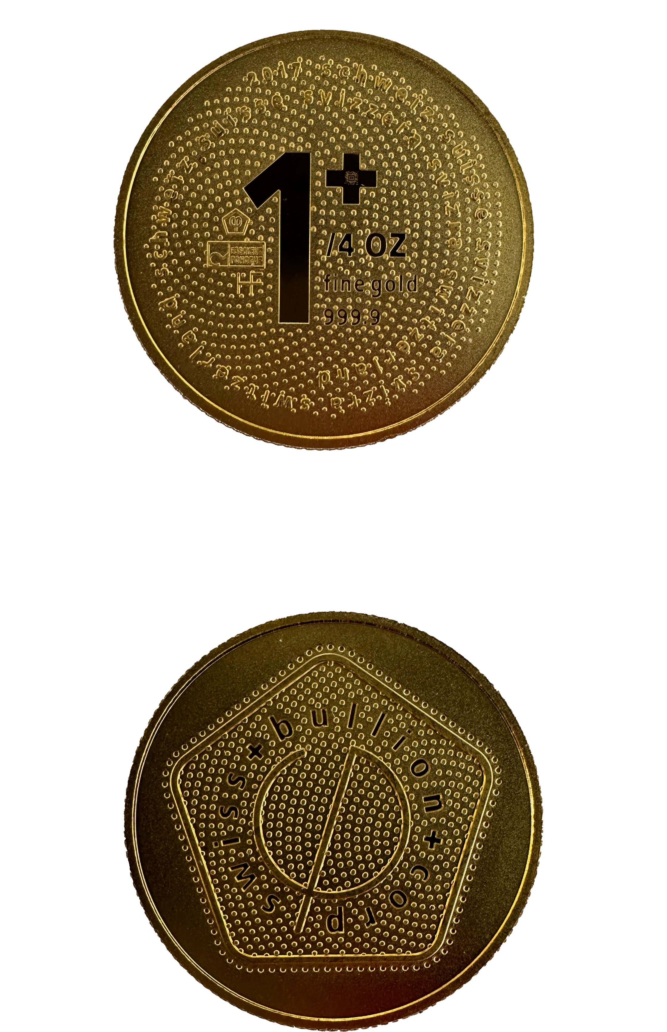 Золотая монета: Швейцарский слиток 1/4 унции.